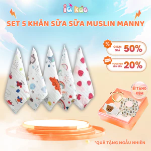 Set 5 Khăn Sữa Khăn Mặt IQKAO Muslin 6 Lớp, Vải Xô Mềm Mại, Thấm Hút Tốt - An Toàn Cho Bé - Đa Năng Sử Dụng S5M2