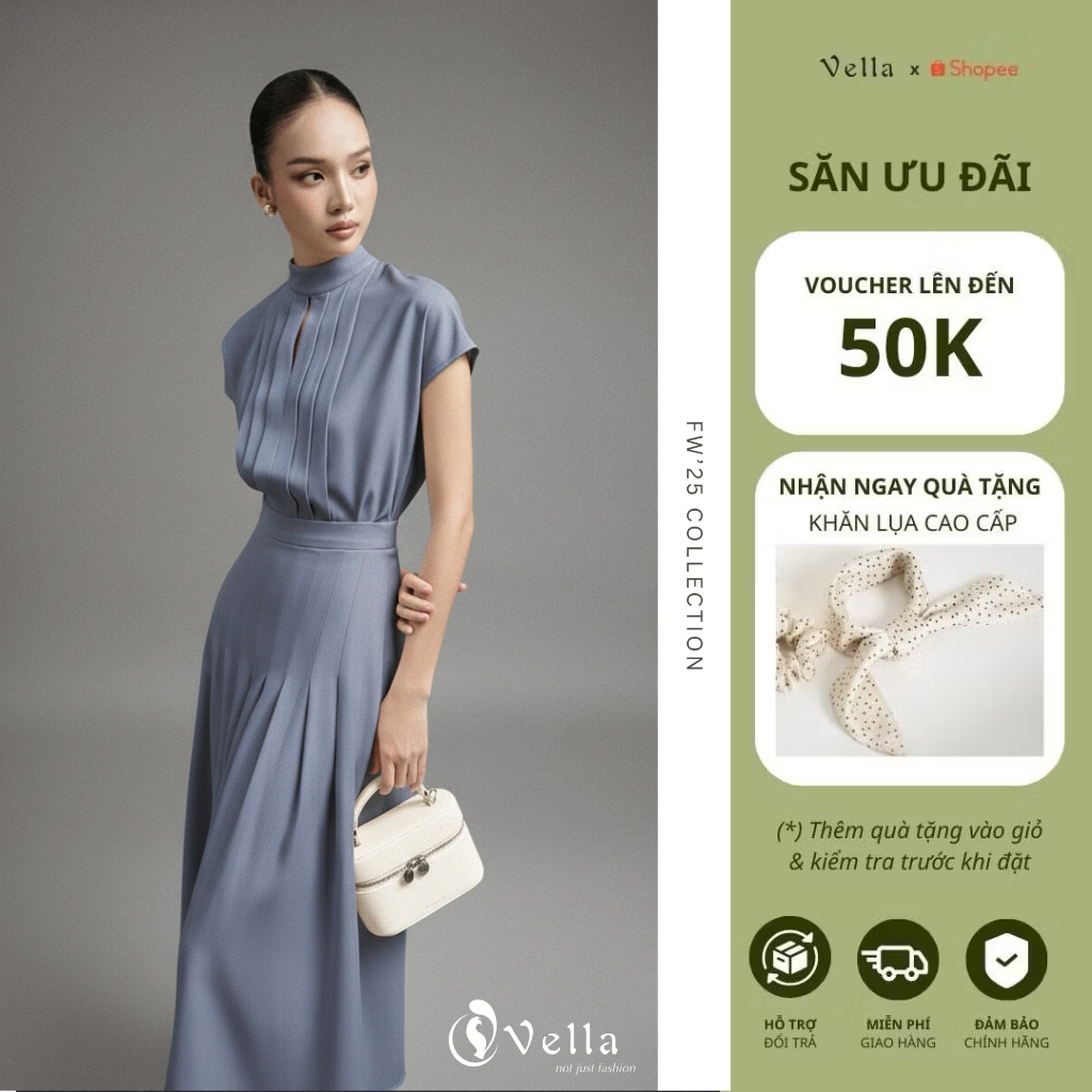 Set công sở nữ thanh lịch áo sơ mi tay dơi & chân váy xoè midi Vella ARINA set VA25070 & VV25074