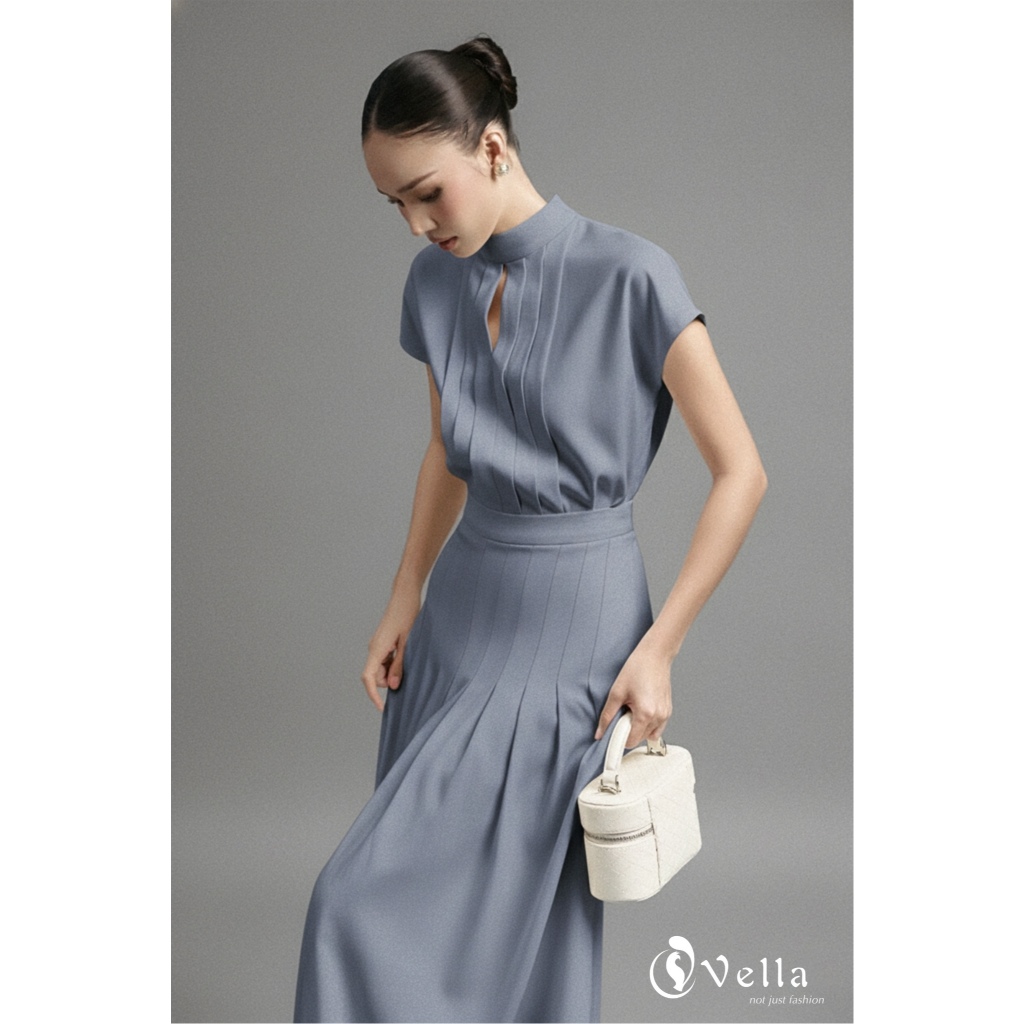 Set công sở nữ thanh lịch áo sơ mi tay dơi & chân váy xoè midi Vella ARINA set VA25070 & VV25074