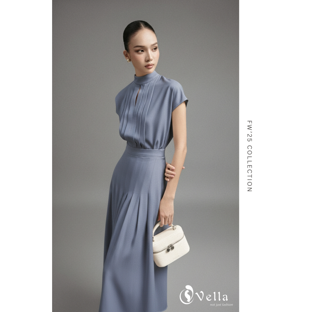 Set công sở nữ thanh lịch áo sơ mi tay dơi & chân váy xoè midi Vella ARINA set VA25070 & VV25074