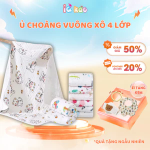 Chăn Ủ Choàng Khăn Quấn Xô Muslin 4 Lớp Có Mũ Cho Bé Sơ Sinh IQKAO UC07 Thoáng Mát Khăn Tắm Đa Năng