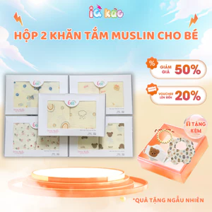 HỘP 2 KHĂN TẮM MUSLIN GEE / KILUTA CHÍNH HÃNG CAO CẤP MỀM MẠI, THẤM HÚT TỐT, AN TOÀN CHO BÉ SƠ SINH & TRẺ NHỎ IQKAO