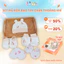 Combo 2 Set Mũ Kèm Bao Tay Chân Cho Bé Sơ Sinh Vải PETTI Mềm Mịn, Thoáng Mát Họa Tiết Dễ Thương Nền Trắng IQKAO