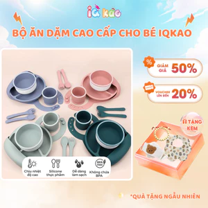 Bộ Ăn Dặm Silicone IQKAO B4XH Cho Bé – Combo Bát, Khay, Yếm, Thìa, Cốc Ăn Dặm An Toàn Không BPA