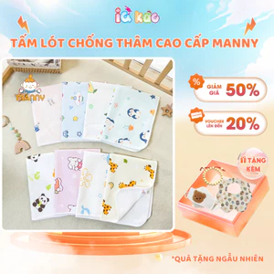 Tấm Lót Chống Thấm Cao Cấp Manny - Lót Thay Bỉm Cotton Oragnic Mềm Mại, Thoáng Khí, Họa Tiết Ngộ Nghĩnh Cho Bé IQ KAO