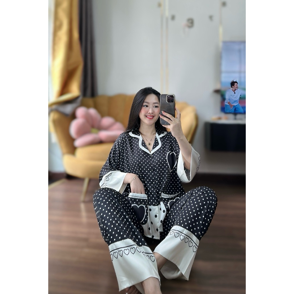 (45-65kg) DƠI TAY LỠ - Bộ ngủ pijama mặc nhà cho nữ lụa mịn mát tay dơi lỡ quần dài có cổ siêu sang