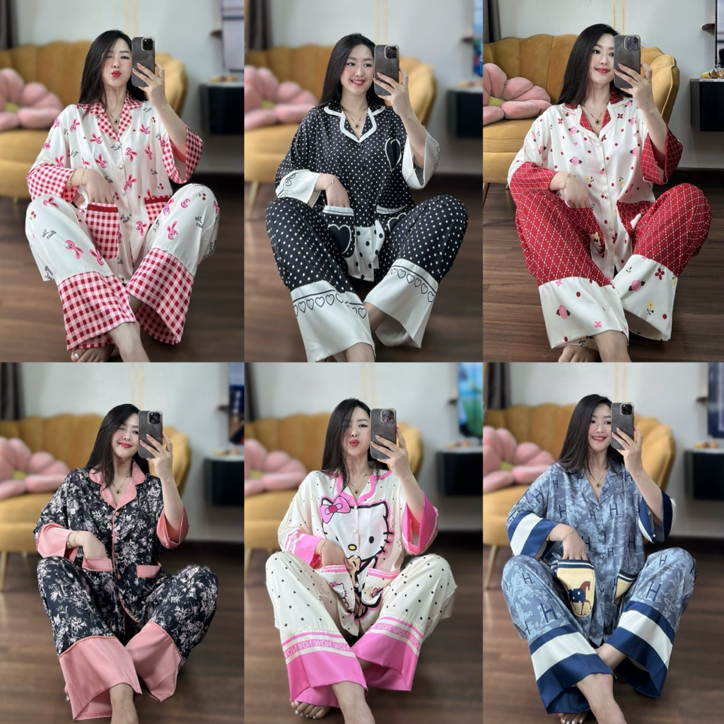 (45-65kg) DƠI TAY LỠ - Bộ ngủ pijama mặc nhà cho nữ lụa mịn mát tay dơi lỡ quần dài có cổ siêu sang