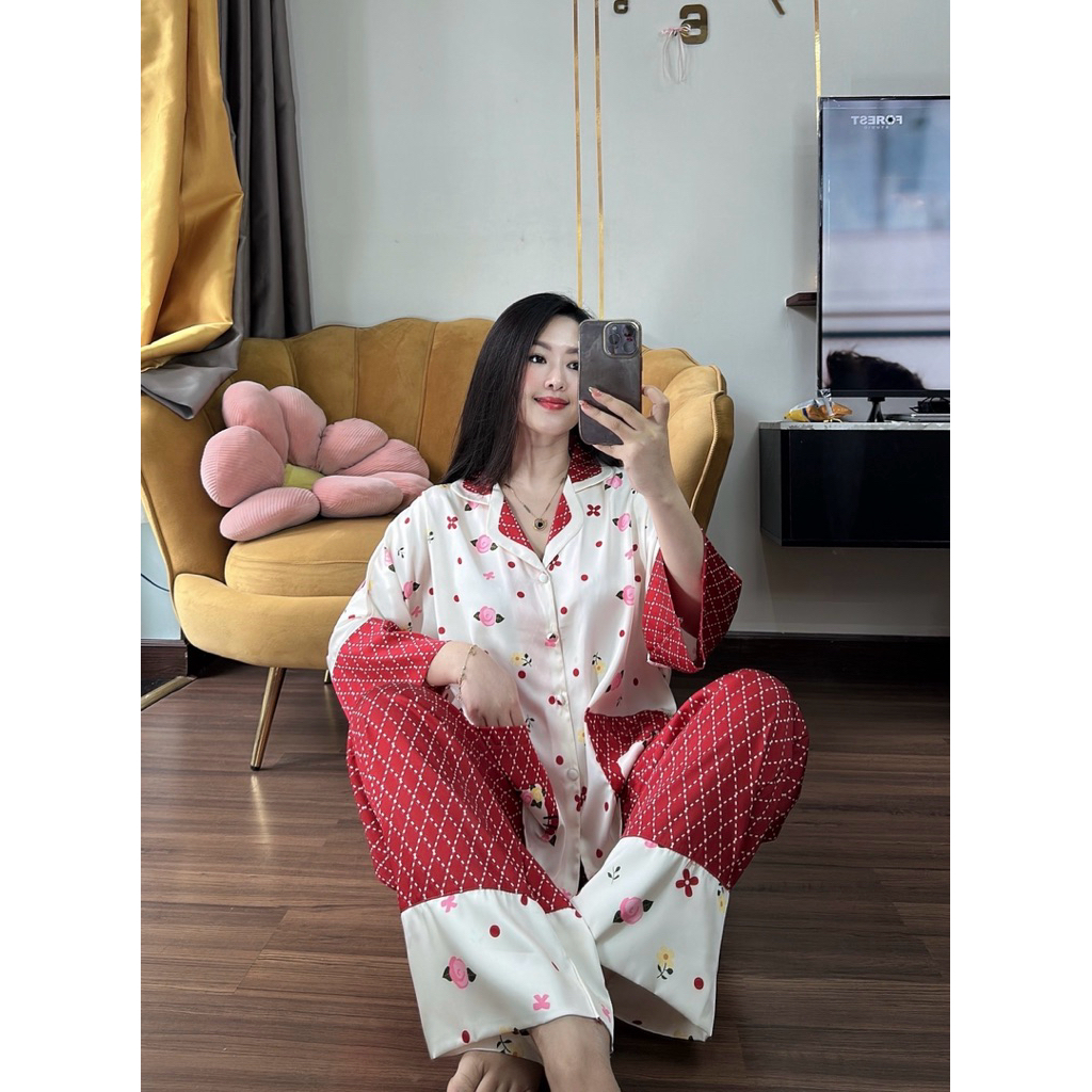 (45-65kg) DƠI TAY LỠ - Bộ ngủ pijama mặc nhà cho nữ lụa mịn mát tay dơi lỡ quần dài có cổ siêu sang