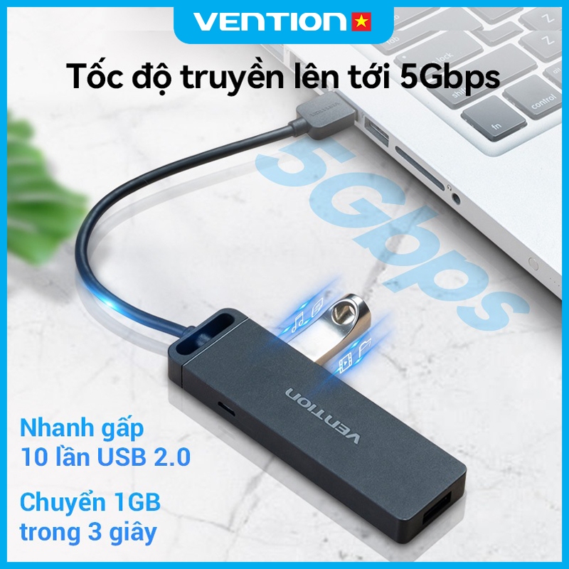 Bộ Hub 5 in 1 Vention 4 Cổng USB 3.0 Tốc Độ Cao 5Gbps , Hỗ Trợ Micro, Dùng Cho Máy Tính, Laptop, Thiết Kế Nhỏ Gọn