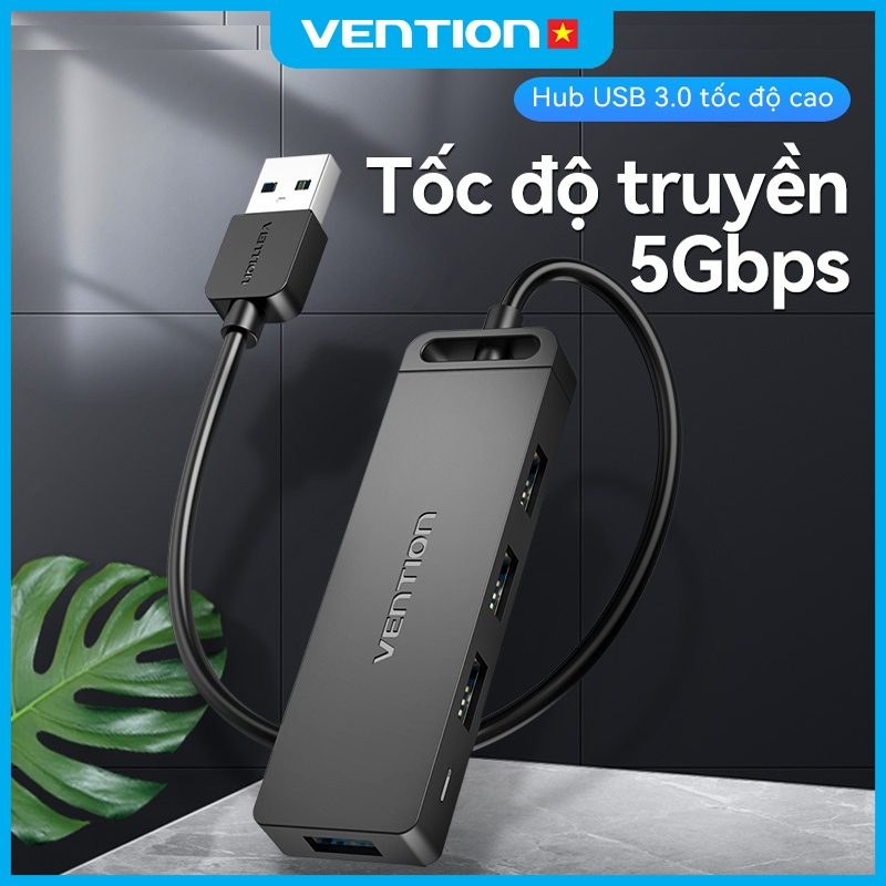 Bộ Hub 5 in 1 Vention 4 Cổng USB 3.0 Tốc Độ Cao 5Gbps , Hỗ Trợ Micro, Dùng Cho Máy Tính, Laptop, Thiết Kế Nhỏ Gọn