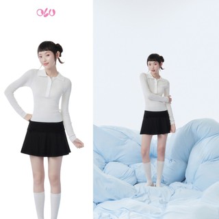 Chân váy OLV xếp ly đính nơ dáng chữ A basic trẻ trung Black Bow Pleated Mini Skirt phù hợp mọi dịp