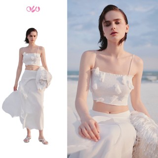 Set áo OLV 2 dây và chân váy tơ mềm mịn đính hoa điệu đà Amzie phù hợp đi biển đi chơi