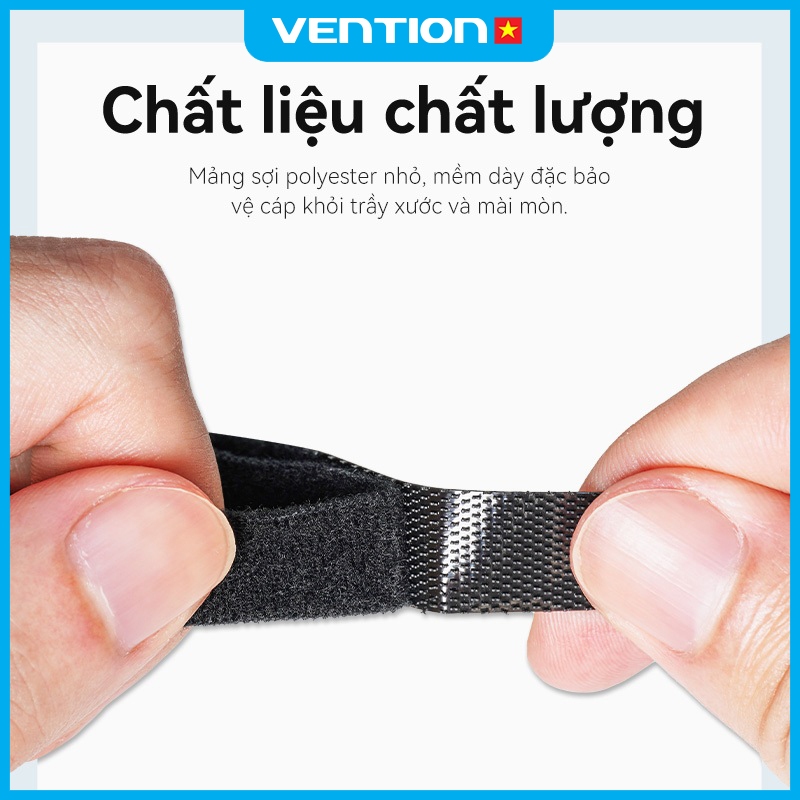 Dây Dán Cố Định Cáp Sạc Tai Nghe Vention 120x12mm, Tự Dính, Chất Liệu Polyester + Nylon Bền Chắc