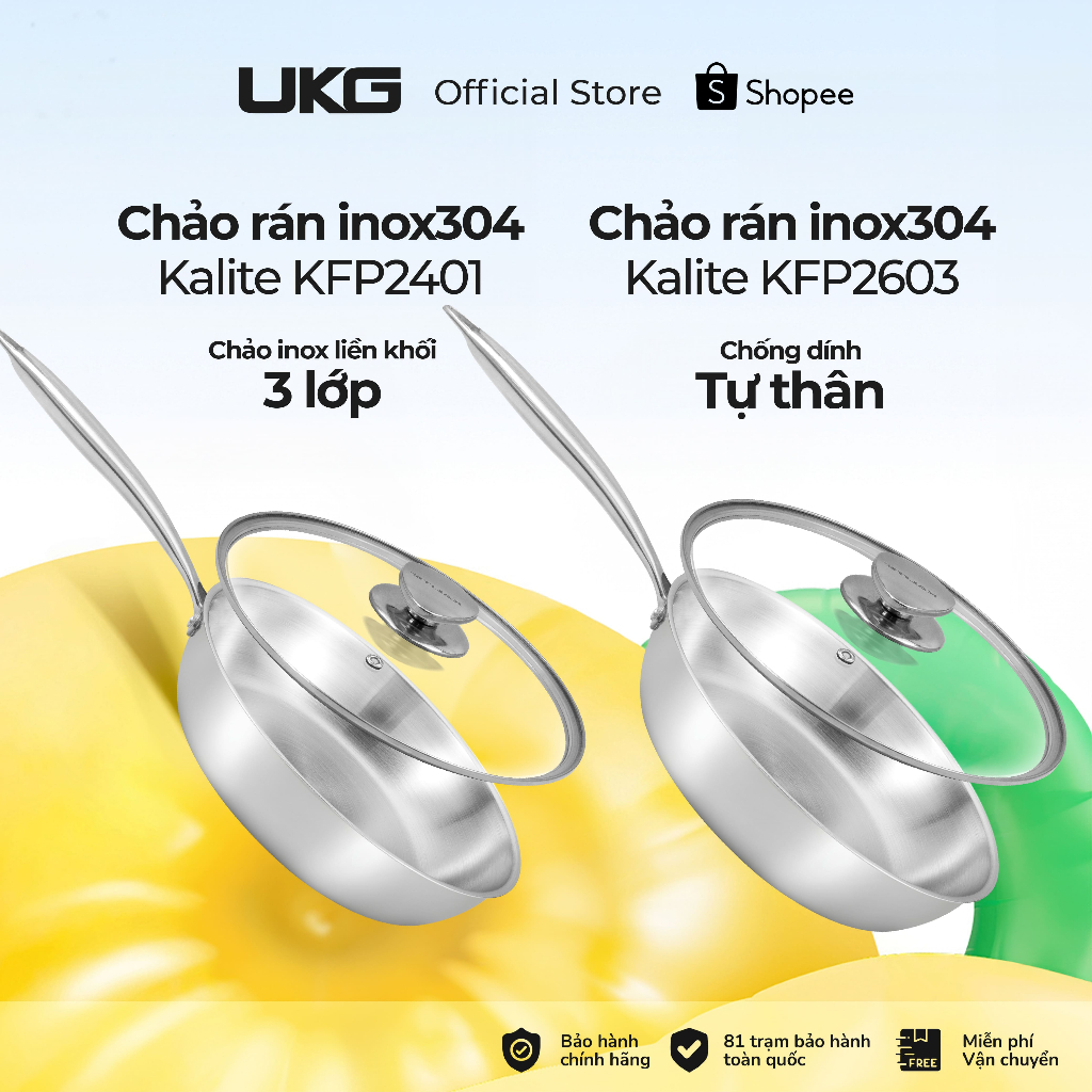 Chảo Rán Inox KALITE Nguyên Khối 3 Lớp Kèm Vung Kính Nấu Trên Mọi Loại ...