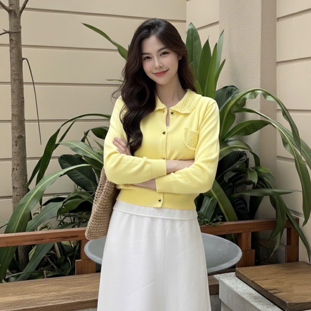 Áo Khoác Cardidgan Mirage Túi Thêu Vàng Xinh Xắn Local Brand Chất Len Mềm Mịn.