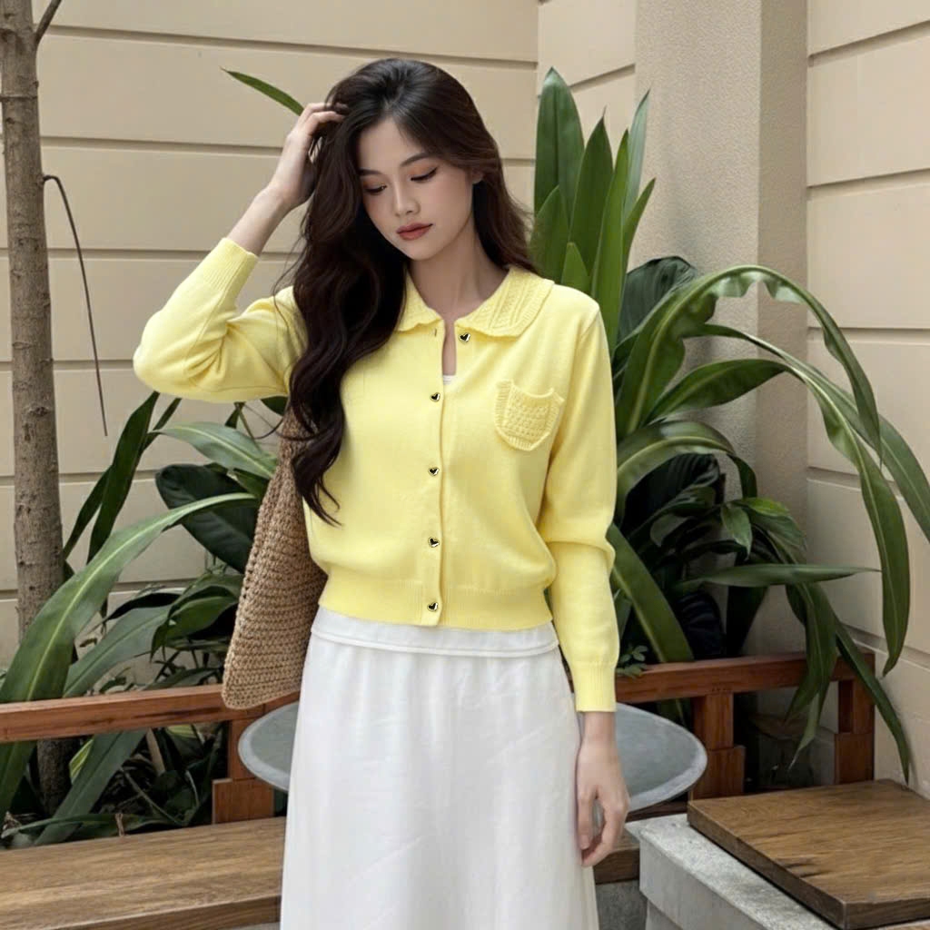 Áo Khoác Cardidgan Mirage Túi Thêu Vàng Xinh Xắn Local Brand Chất Len Mềm Mịn.