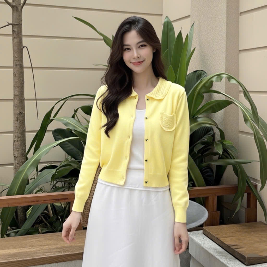Áo Khoác Cardidgan Mirage Túi Thêu Vàng Xinh Xắn Local Brand Chất Len Mềm Mịn.
