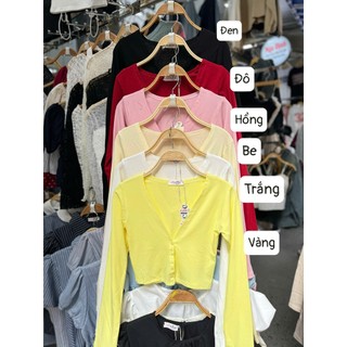 Áo cardigan dáng croptop dài tay thiết kế cổ chữ V Cúc Nhỏ Nữ Tính
