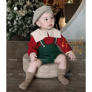 Set Yếm áo XANH ĐỎ style Hàn cho bé đi chơi noel, têt, trung thu, merry christmass