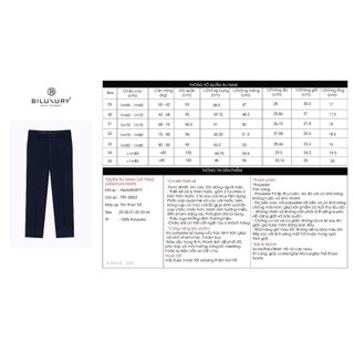 Quần Âu Nam Cạp Tăng Giảm 9QAUB505 Biluxury Form Slimfit Chống Nhăn Co Giãn Chống Bám Bẩn Bền Màu
