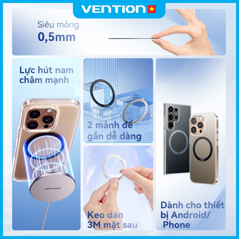 Miếng Dán Magsafe Vention Sạc Không Dây Từ Tính Dành Cho Phone 16/15/14/13/12/11/XS Phụ Kiện ĐT