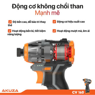 Máy Chuyên Vít Búa Sử Dụng Pin Akuza CV160PRO – 1 Bộ 3 Viên Pin Tặng 5 Mũi Vít- đầu ngậm vít nhanh