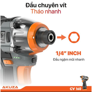 Máy Chuyên Vít Búa Sử Dụng Pin Akuza CV160PRO – 1 Bộ 3 Viên Pin Tặng 5 Mũi Vít- đầu ngậm vít nhanh
