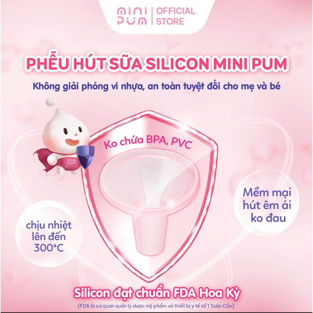 Phễu hút sữa silicon Mini Pum an toàn, không BPA, massage êm ái không đau rát