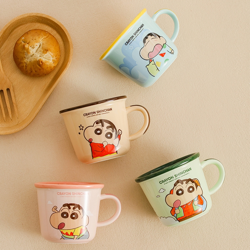 【Chính Hãngyon 】Câm sứ CRAYON SHINCHAN 4 màu  cốc sứ,Cốc có quai, cốc cà phê dễ thương, cốc sữa có vạch chia độ