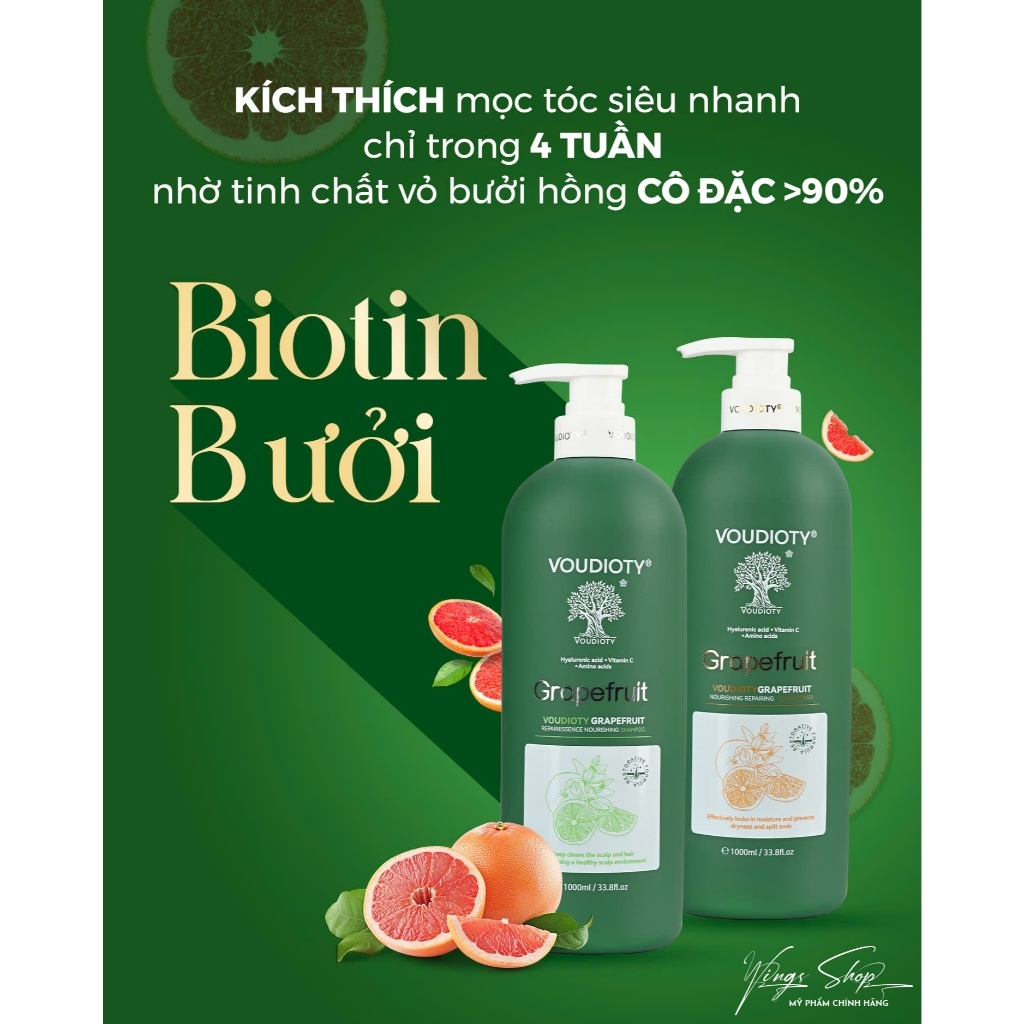 Cặp dầu gội xả Biotin Collagen Voudioty Bưởi 500ml/1000ml giảm rụng, kích mọc tóc, phục hồi tóc hư tổn