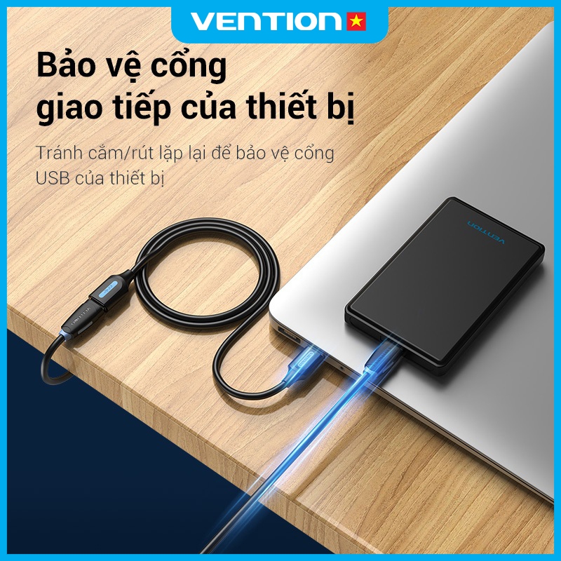 Cáp Nối Dài USB 3.0 Vention Tốc Độ Cao 5Gbps, Dây PVC, Đầu Mạ Niken Chống Gỉ, Chiều Dài Lên Đến 5m