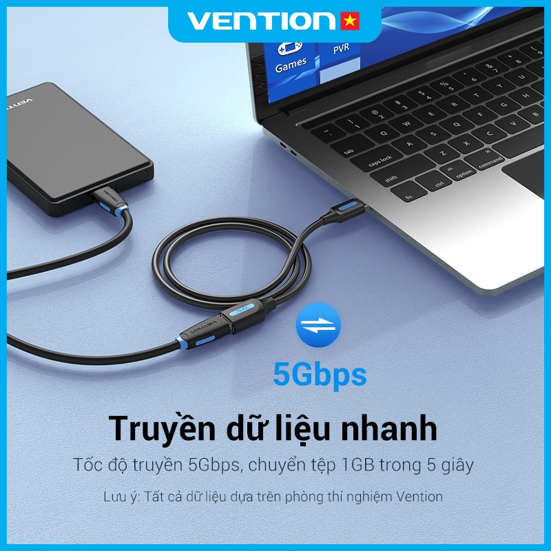 Cáp Nối Dài USB 3.0 Vention Tốc Độ Cao 5Gbps, Dây PVC, Đầu Mạ Niken Chống Gỉ, Chiều Dài Lên Đến 5m