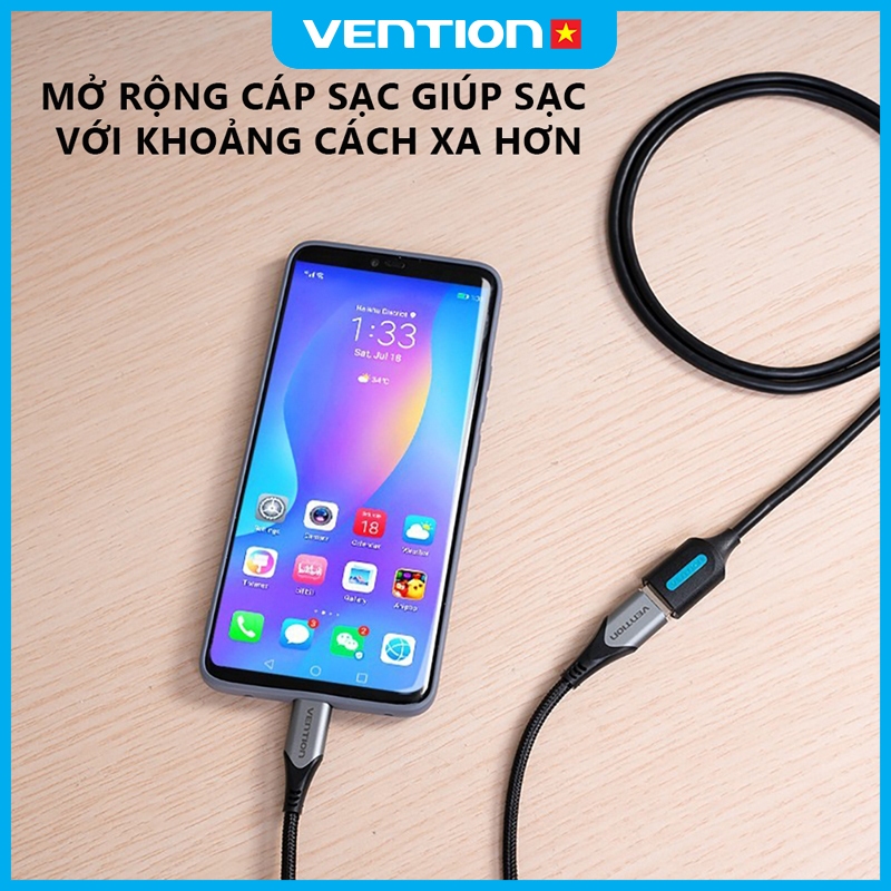 Cáp Nối Dài USB 2.0 Vention Truyền Dữ Liệu 480Mbps, Dây PVC, Đầu Mạ Niken Chống Gỉ, Dài Lên Đến 3m