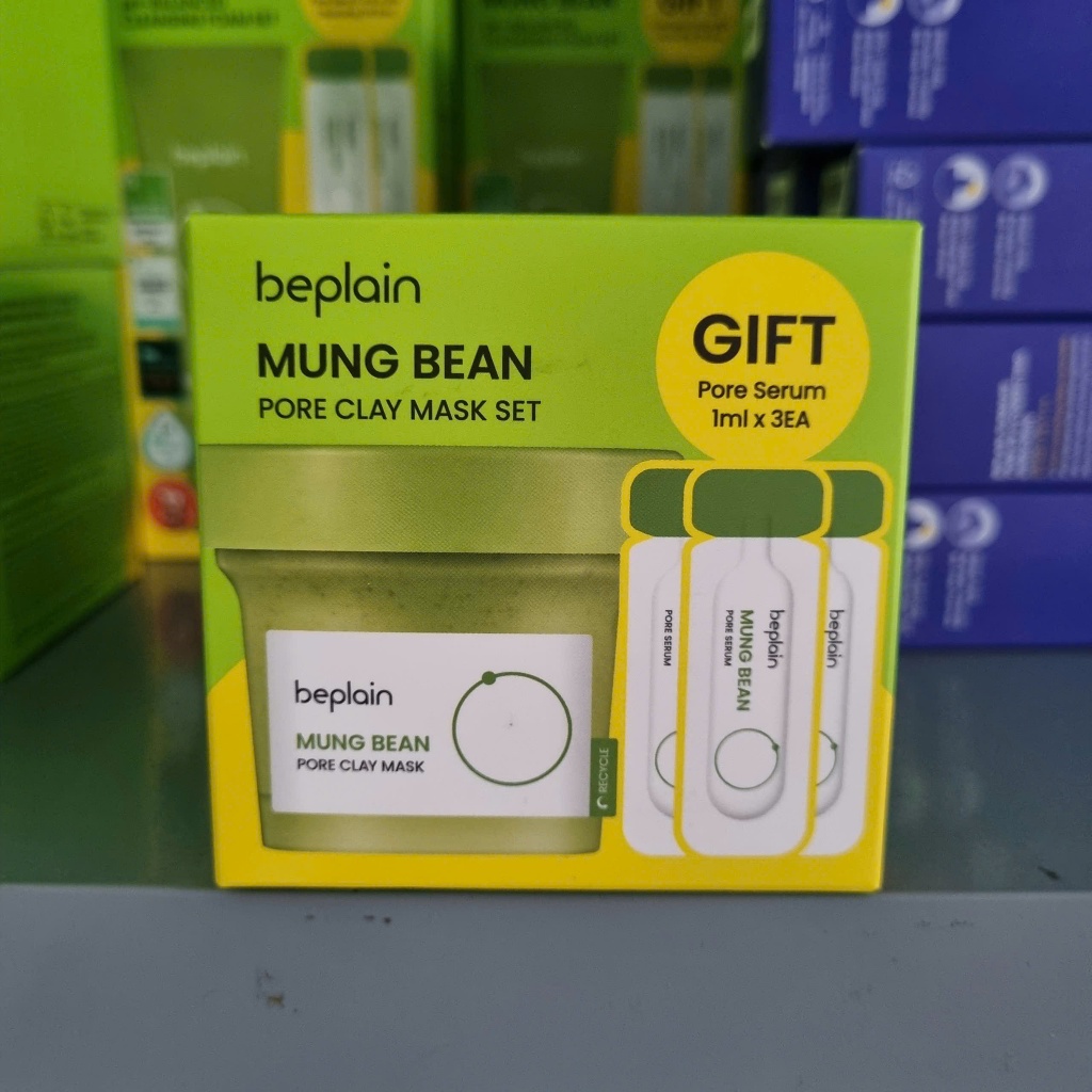 Set Mặt nạ đất sét Beplain Mung Bean Pore Clay Mask & Pore Serum Hỗ Trợ Se Khít Lỗ Chân Lông 120ml&3ml