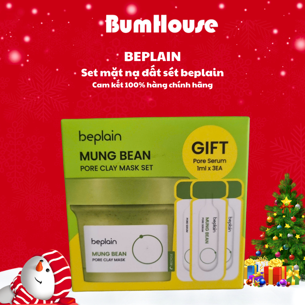 Set Mặt nạ đất sét Beplain Mung Bean Pore Clay Mask & Pore Serum Hỗ Trợ Se Khít Lỗ Chân Lông 120ml&3ml
