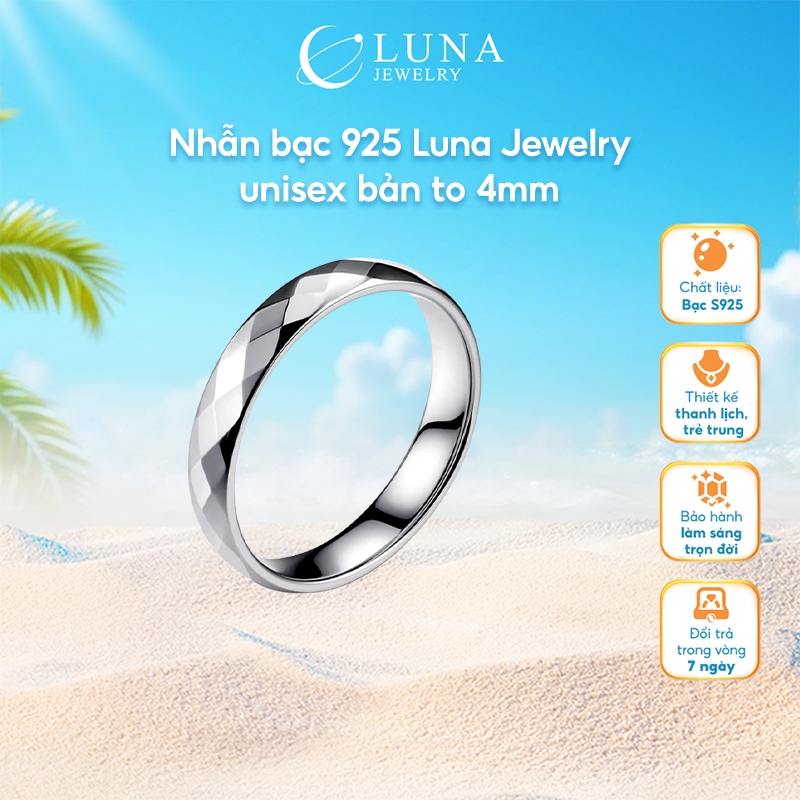 Nhẫn bạc 925 Luna Jewelry unisex bản to 4mm