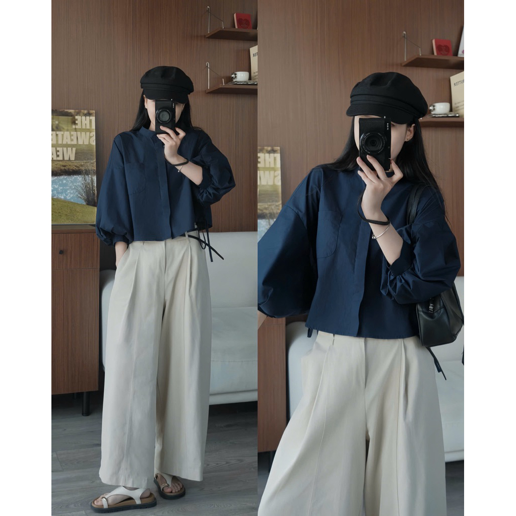 Quần thô suông ống rộng lưng chun Nữ (có kèm belt) the.sweaterweather TSW