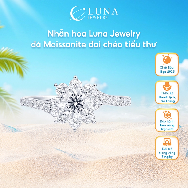 Nhẫn hoa Luna Jewelry đá Moissanite đai chéo tiểu thư