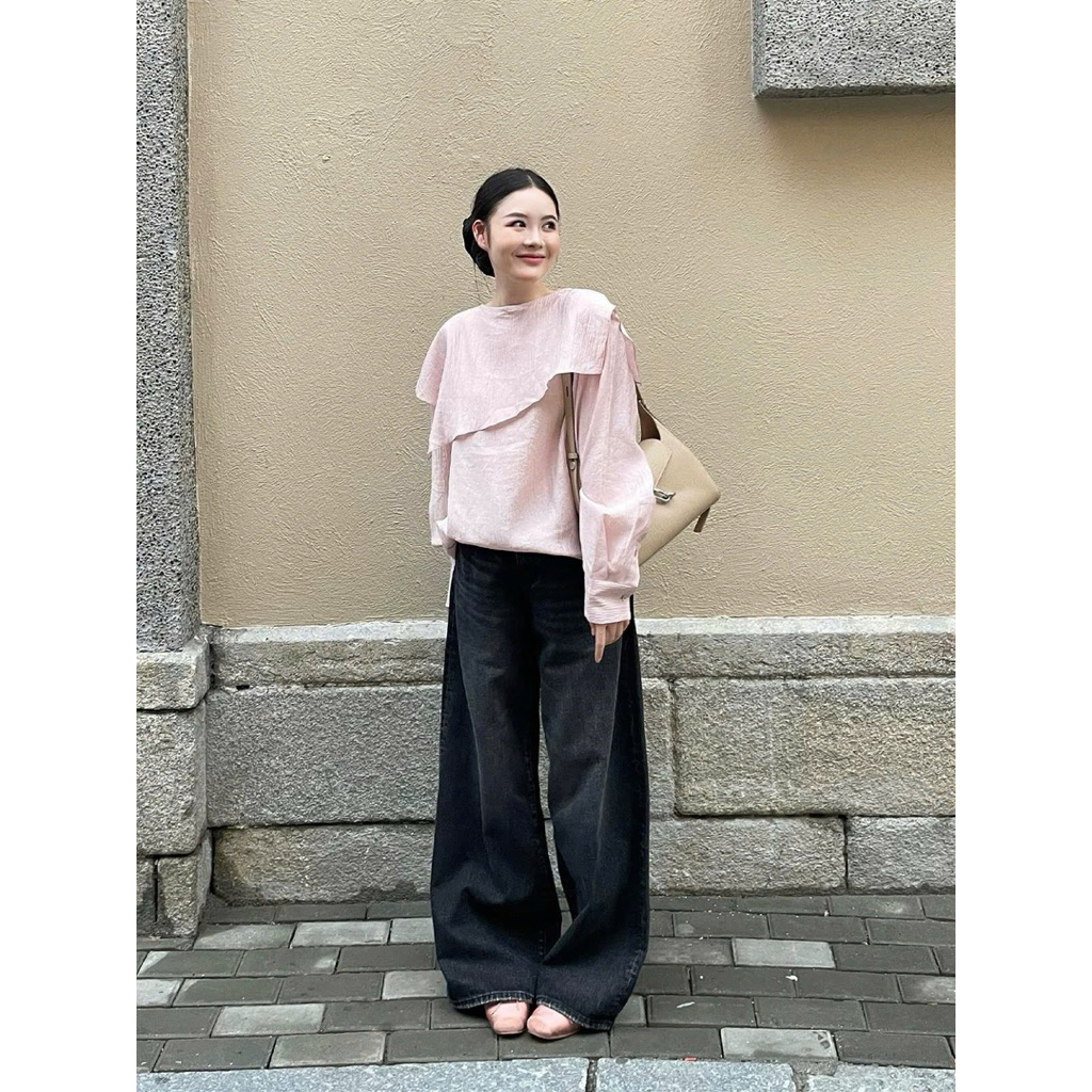 Áo hồng pastel cổ tròn tà trước Onni st