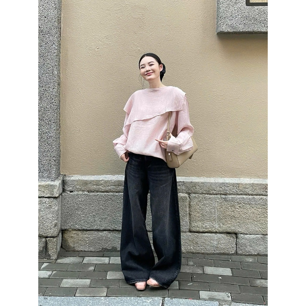 Áo hồng pastel cổ tròn tà trước Onni st