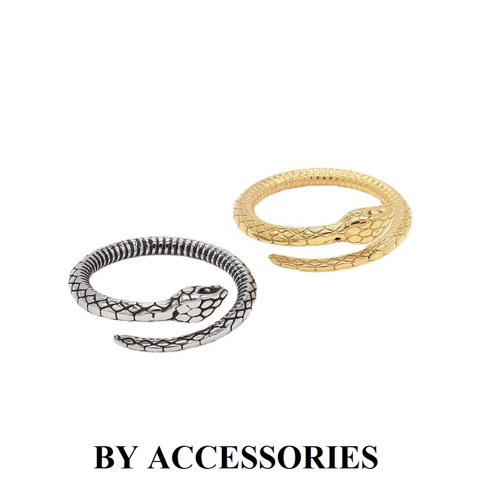 Nhẫn titan unisex kiểu hình con rắn dáng mảnh quấn vòng so le không gỉ UR2501 BY ACCESSORIES