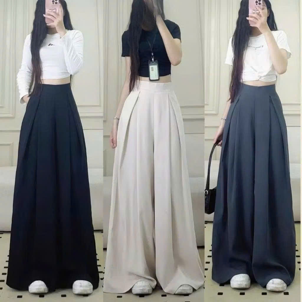 Quần tây công sở Joolate ống rộng cạp cao ly lệch 2 bên chất gold hàn tôn dáng không nhăn mặc đi làm đi học