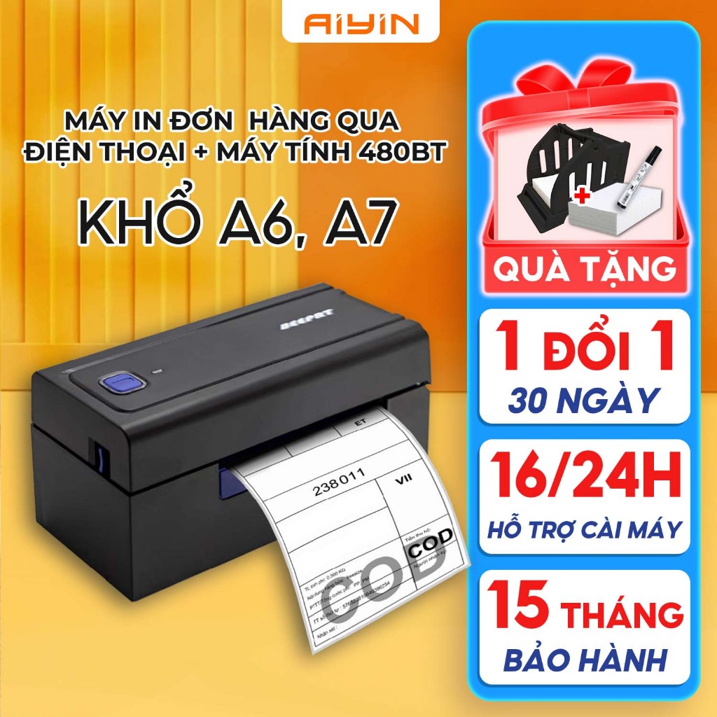 Máy In Nhiệt Bluetooth AYIN 480BT In Khổ A6, Máy In Đơn Hàng,Tem Vận Chuyển Kết Nối Điện Thoại Và Máy Tính - BH 15 Tháng