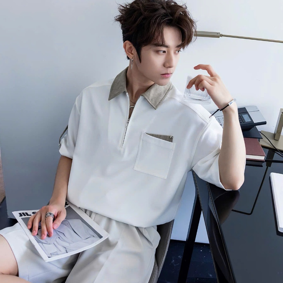 Polo Nam Varon Cao Cấp Phối Da Chất Cotton Lạnh, Lịch Lãm, Trẻ Trung, Mặc Mát Ngày Dài - SHINGHAI