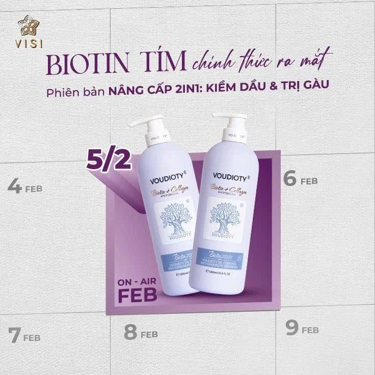 Cặp dầu gội xả Biotin Collagen Voudioty Tím 500ml/1000ml ngăn gàu, kiềm dầu, phục hồi tóc, suôn mượt