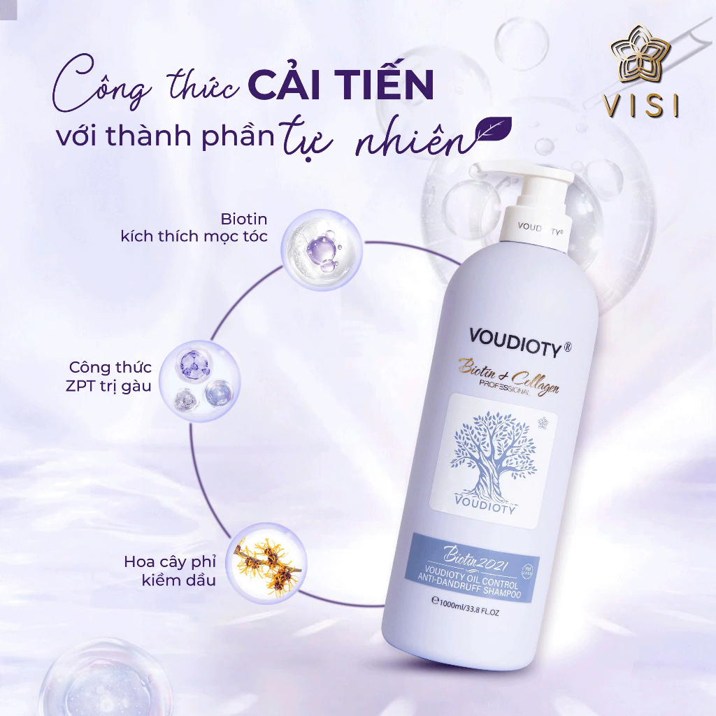 Cặp dầu gội xả Biotin Collagen Voudioty Tím 500ml/1000ml ngăn gàu, kiềm dầu, phục hồi tóc, suôn mượt