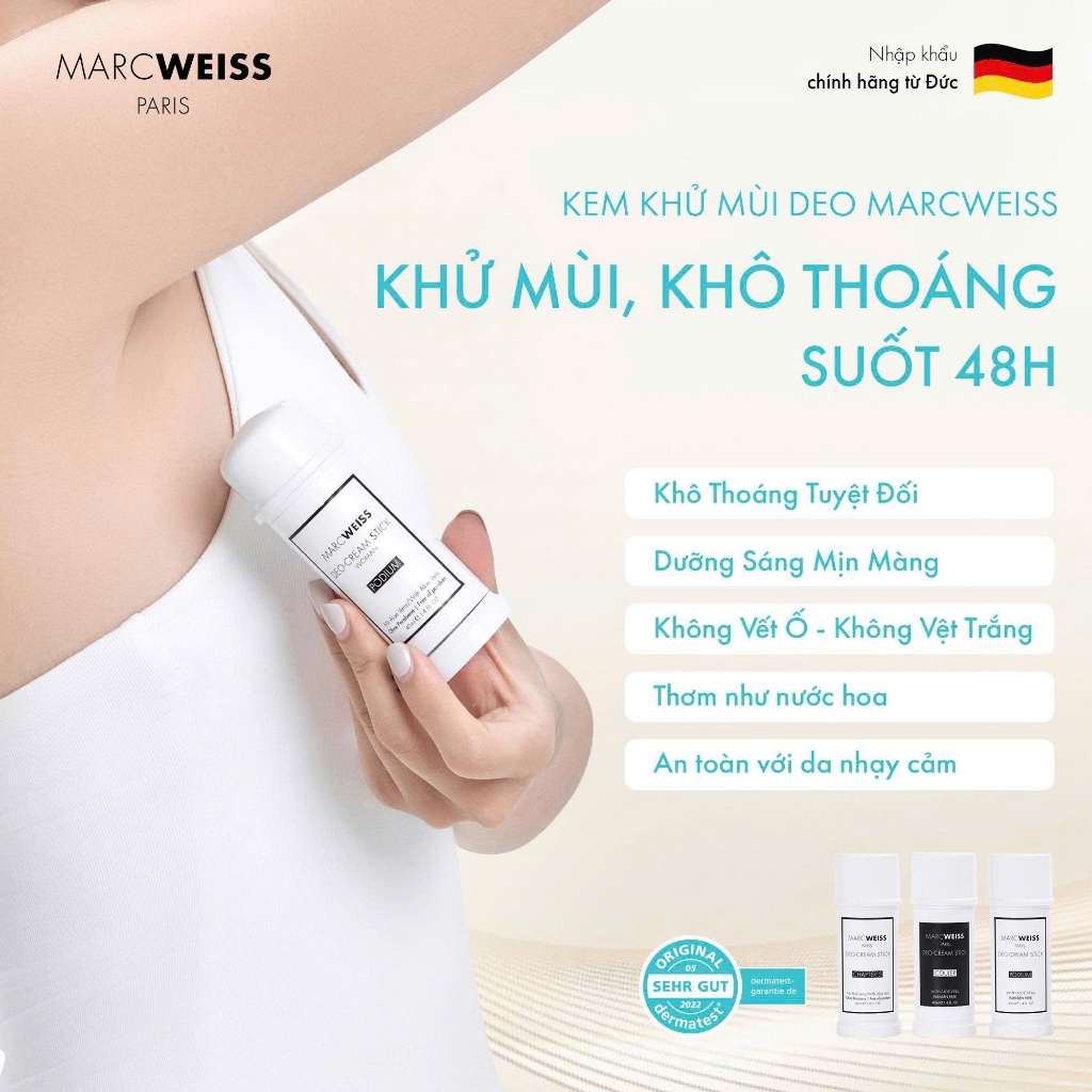 Lăn khử mùi 4 trong 1 Deo MarcWeiss dạng kem dưỡng hỗ trợ sáng da ngăn mồ hôi và tích hợp hương nước hoa từ Đức 40ml