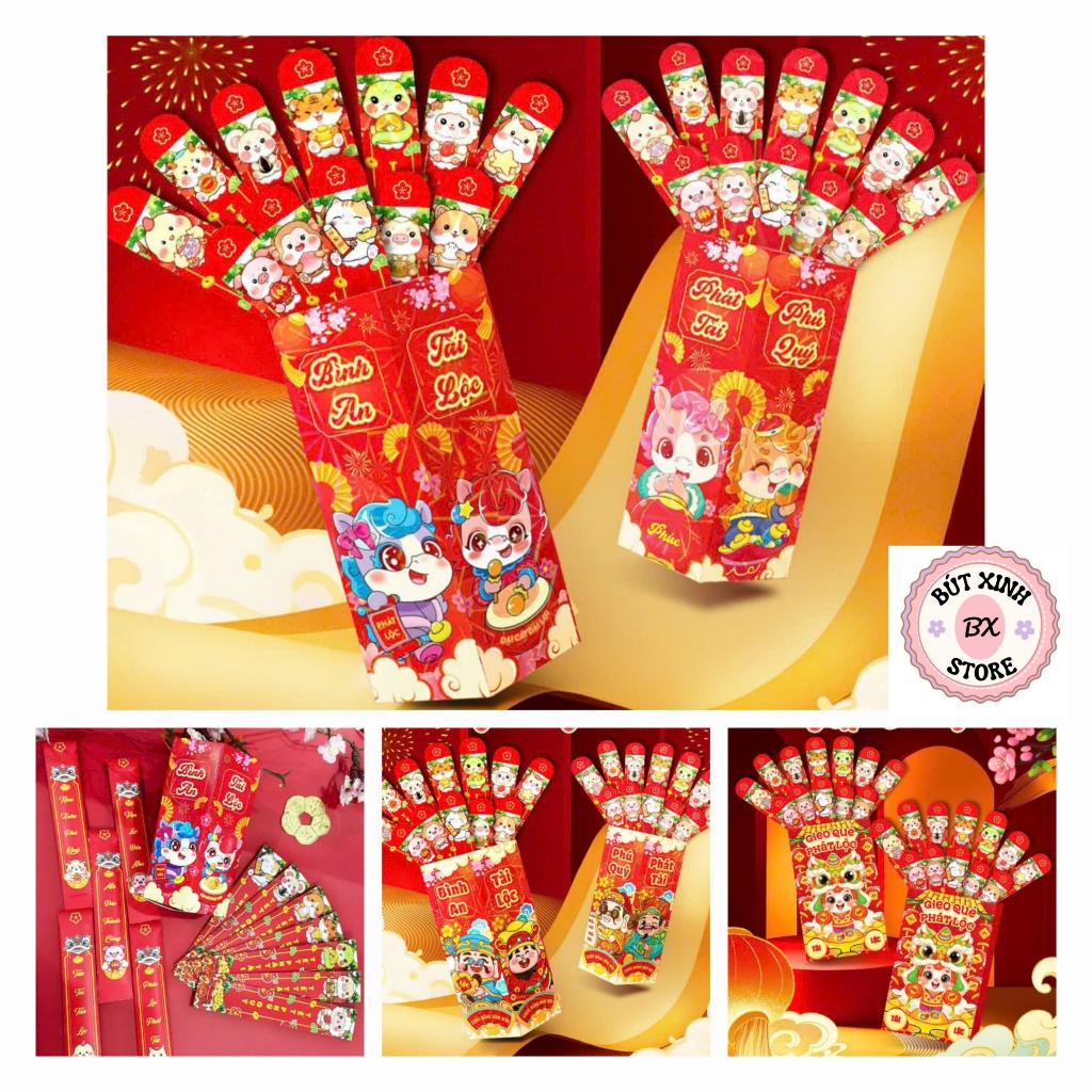 (Hộp + 12 Quẻ) Bao Lì Xì Gieo Quẻ Cán Dạ Quang Lấp Lánh, bao lì xì tết 2026