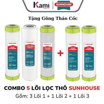 Combo 5 Lõi Lọc Thô Sunhouse (bộ 123 & 2 lõi số 1) – Phù Hợp Cho Máy Lọc Nước RO dùng cốc lọc 10inch