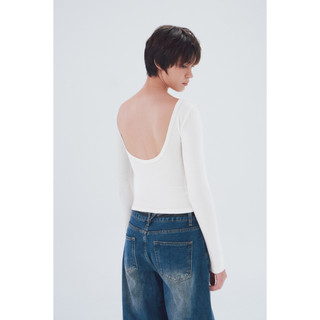 THEKIM Áo thun nữ dài tay cổ thuyền khoét lưng sâu , áo thun trơn Slim - Fit  chất liệu tăm mịn T358